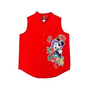 Mickey Unlimited Button-up‎ Shirt Size Small Red Paint Sleeveless Blouse Vintage